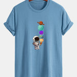 Regular Fit Planet Astronaut Print Cotton T-Shirt