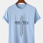 Faith Crucifix Line Print T-Shirts