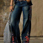 Retro Fashion Printed Casual Wide-Leg Jeans