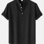 Short Sleeve Linen Look Henley Shirt