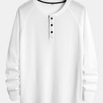 3 Pieces Long Sleeve Arc Hem Waffle Henley Shirt