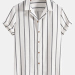 Cotton Blend Striped Cuban Shirt & Linen Cotton Blend Drawstring Shorts