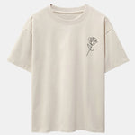 Simple Rose Print Drop Shoulder Oversize T-Shirt
