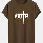 Faith Cross Print Cotton Arc Hem T-Shirt
