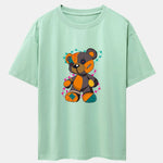 Tattered Bear Print Drop Shoulder Oversize T-Shirt