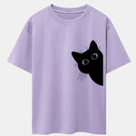 Black Cat Print Drop Shoulder Oversize T-Shirt