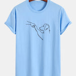 Regular Fit Dog Line Drawing Print Cotton T-Shirt