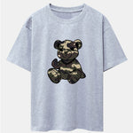 Camouflage Bear Print Drop Shoulder Oversize T-Shirt