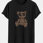 Geometric Dissolving Bear Print Cotton Arc Hem T-Shirt