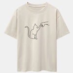 Fist Bump Cat Print Drop Shoulder Oversize T-Shirt