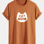Regular Fit Cat Mom Print Cotton T-Shirt
