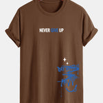 Regular Fit Never Give Up Smiley Face Print Cotton T-Shirt