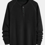 3 Pieces Long Sleeve Arc Hem Waffle Henley Shirt