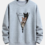 Zipper Cat Print Relax Fit Sweatshirt