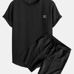 Short Sleeve Geometric Jacquard Arc Hem T-Shirt & Shorts