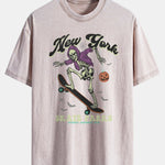 Halloween Skateboard Skeleton Print Washed Distressed Drop Shoulder T-Shirt