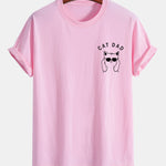 Regular Fit Cat Dad Wearing Glasses Print Cotton T-Shirt