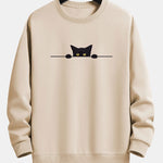 Black Cat Print Relax Fit Sweatshirt & Jogging Pants