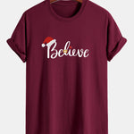 Regular Fit Christmas Believe Print Cotton T-Shirt