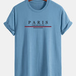 Regular Fit Stripe Paris Slogan Print Cotton T-Shirt