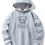 Line Shaped Bear Print Drop Shoulder Relaxed Hoodie