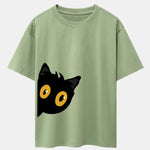 Black Cat Is Watching Print Drop Shoulder Oversize T-Shirt