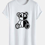 Bear Print Cotton Arc Hem T-Shirt