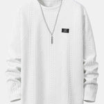 Long Sleeve Geometric Jacquard Arc Hem T-Shirt & Drawstring Corduroy Cargo Jogger Pants