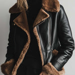 Women's Vintage Fur Collar Contrast Faux Leather Jacket