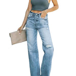 Stretch Washed Ripped Wide-leg Jeans
