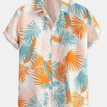 Leaf Print Button Up Shirt & Man Mid Length Drawstring Swim Shorts
