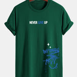 Regular Fit Never Give Up Smiley Face Print Cotton T-Shirt