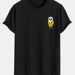 Skull Evil Face Print Cotton Arc Hem T-Shirt