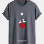 Regular Fit Inverted Rose Slogan Print Cotton T-Shirt