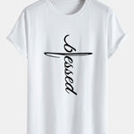 Blessed Word Print Cotton Arc Hem T-Shirt