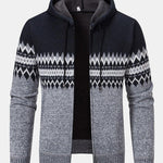Geometric Pattern Zip Hooded Sweater