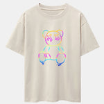 Gradient Dissolving Bear Print Drop Shoulder Oversize T-Shirt