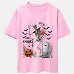 Halloween Skeleton Stay Spooky Print Drop Shoulder Oversize T-Shirt