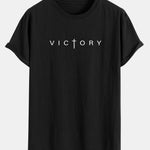 Victory Slogan Print Cotton Arc Hem T-Shirt