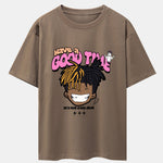 Cartoon Character Slogan Print Drop Shoulder Oversize T-Shirt