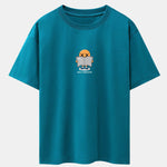 Cartoon Smiley Read Newspaper Print Drop Shoulder Oversize T-Shirt