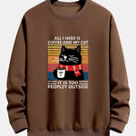 Black Cat Drinking Coffee Print Relax Fit Sweatshirt