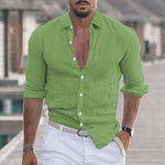 Men's Casual Solid Color Lapel Cotton Blend Long Sleeve Shirt