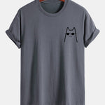Regular Fit Cat With Sunglasses Print Cotton T-Shirt
