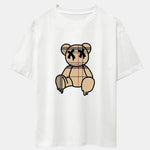 Plaid Pattern Dissolving Bear Print Heavy Weight Drop Shoulder Oversize T-Shirt