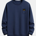 Pocket Black Cat Print Relax Fit Sweatshirt
