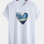 Regular Fit Starry Sky Heart Print Cotton T-Shirt