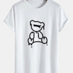 Dissolving Bear Print Cotton Arc Hem T-Shirt