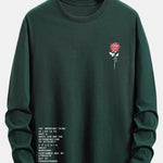Long Sleeve Slogon Rose Print Cotton T-Shirt