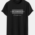 Los Angeles Checkered Print Cotton Arc Hem T-Shirt